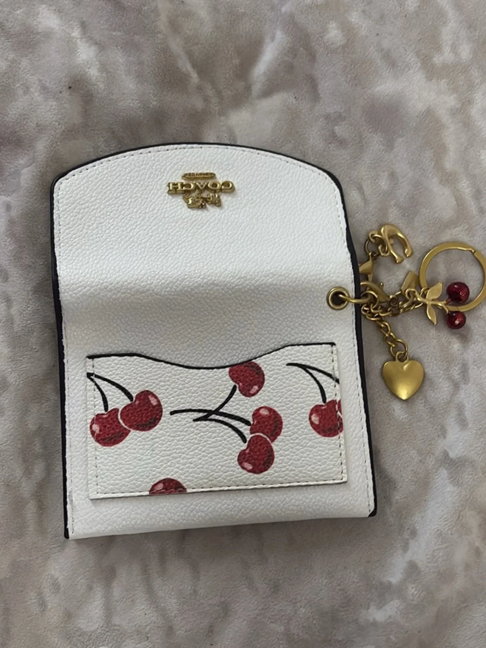 COACH White Cherry Card Case with Gold Charm